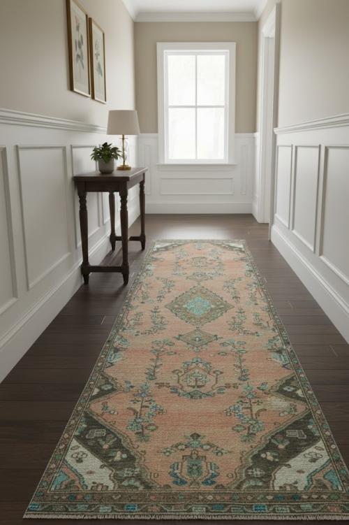 Antique Muted Coral Tribal 3X9'5 Distressed Vintage Oriental Runner Rug