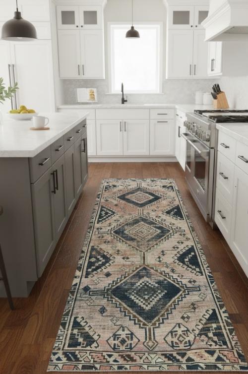 3'6 X 8'10 Hand Knotted Geometric Antique Wool Runner Rug