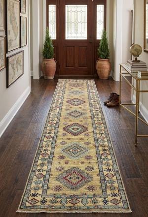 Beige Tribal Geometric 2'7X9'6 Kazak Pakistan Oriental Runner Rug