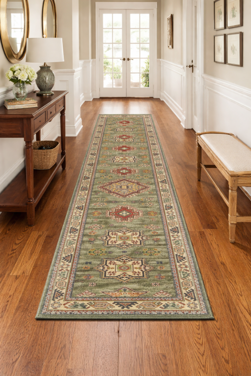 Khaki/Brown Tribal Geometric 3X11 Kazak Pakistan Oriental Runner Rug