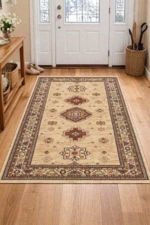 3'11 X 6'3 Hand Knotted Kazak Geometric Oriental Wool Rug