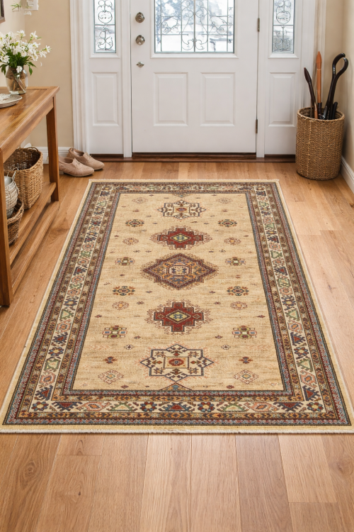 3'11 X 6'3 Hand Knotted Kazak Geometric Oriental Wool Rug