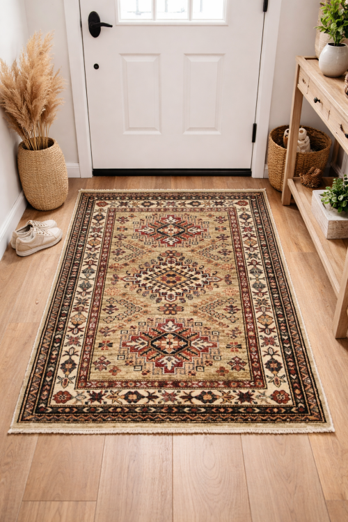 Beige Tribal Geometric 3X4 Kazak Pakistan Oriental Rug