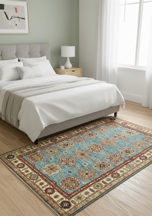 Blue Tribal Geometric 5X7 Kazak Pakistan Oriental Rug