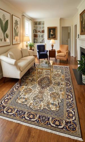 Vintage Cream Pictorial 5X9 Shahreza Persian Rug