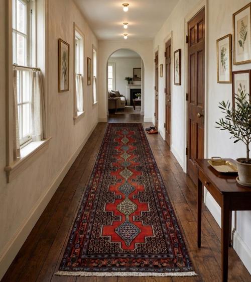 Vintage Red Geometric 3X9 Bidjar Sanneh Persian Runner Rug