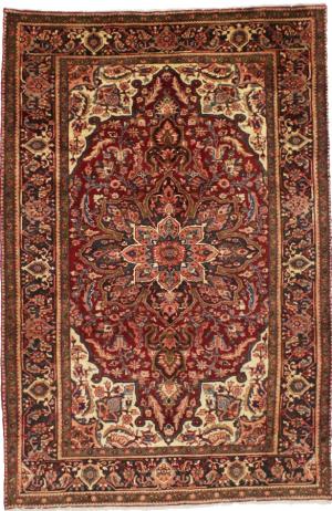 Red Floral 7'4x11'4 Heriz Oriental Persian Area Rug