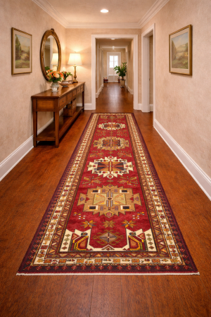 Vintage Tribal Geometric 3'3X13'5 Heriz Persian Runner Rug