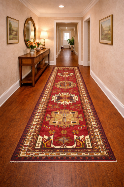 Vintage Tribal Geometric 3'3X13'5 Heriz Persian Runner Rug