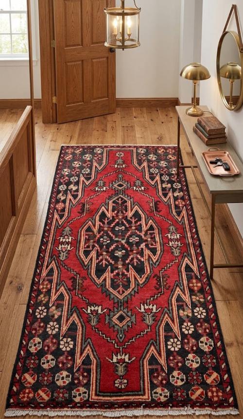 Vintage Charcoal Tribal 3X6 Hamedan Persian Rug