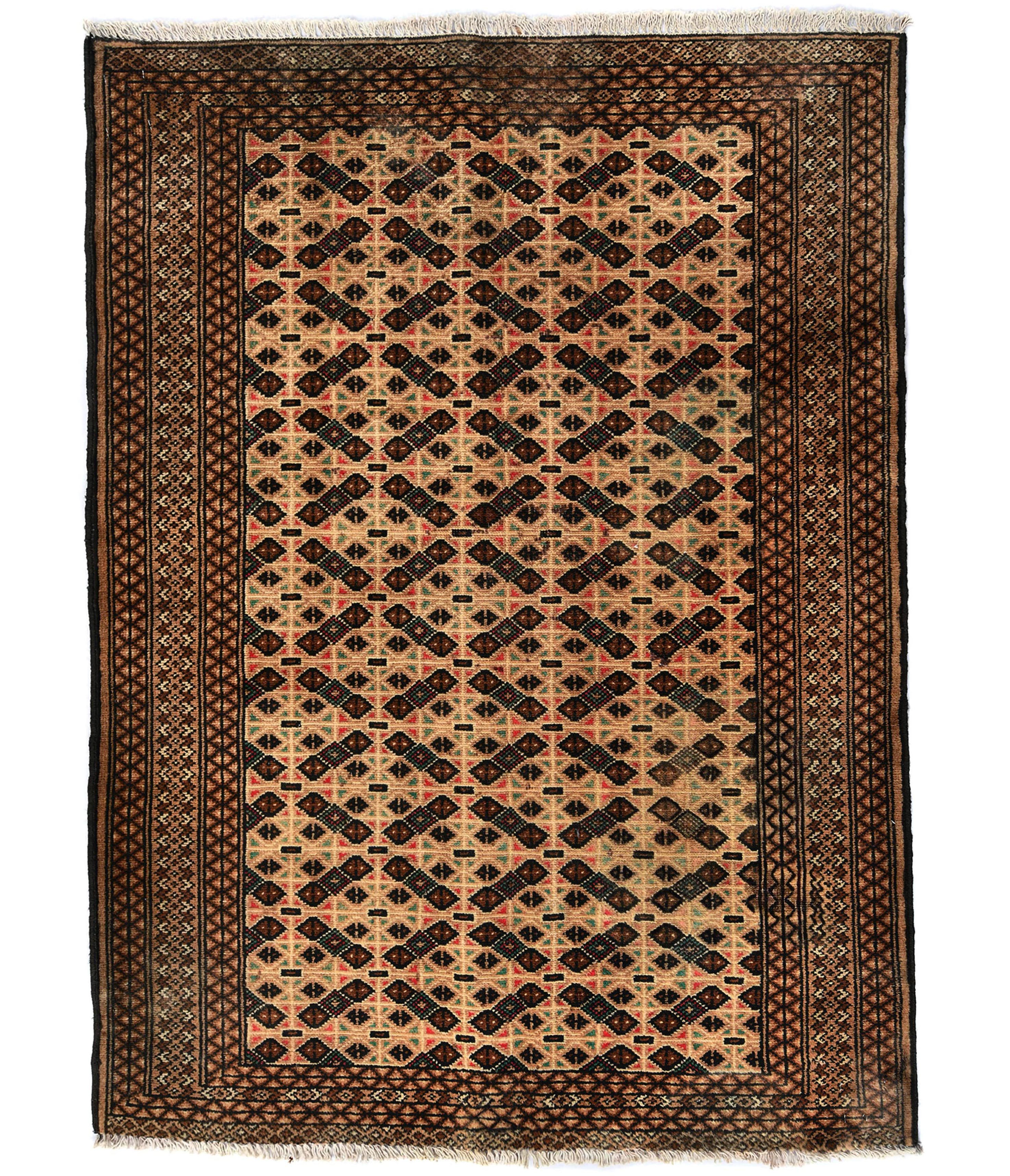 Semi Antique Beige Tribal 3'3X4'6 Turkoman Persian Rug - Image 1