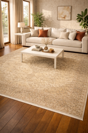 Antique Muted Floral 7'0X9'7 Distressed Vintage Oriental Rug