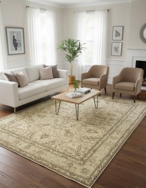 Antique Muted Peach Beige Floral 9'5X13 Distressed Vintage Oriental Rug