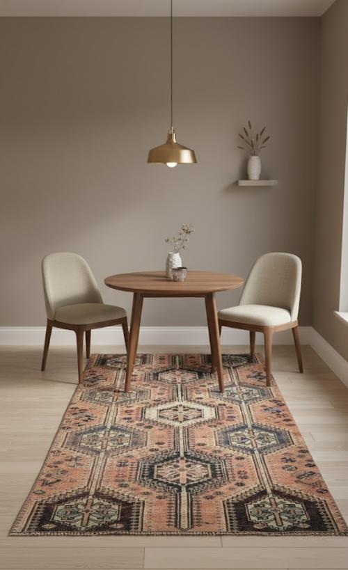 Semi Antique Muted Coral Red Tribal 4X7 Distressed Vintage Oriental Rug