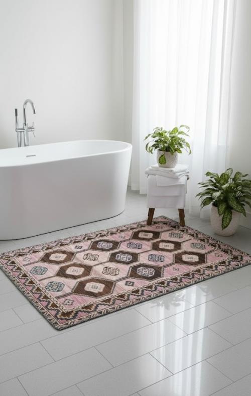 Semi Antique Muted Geometric 4X7 Distressed Vintage Oriental Rug