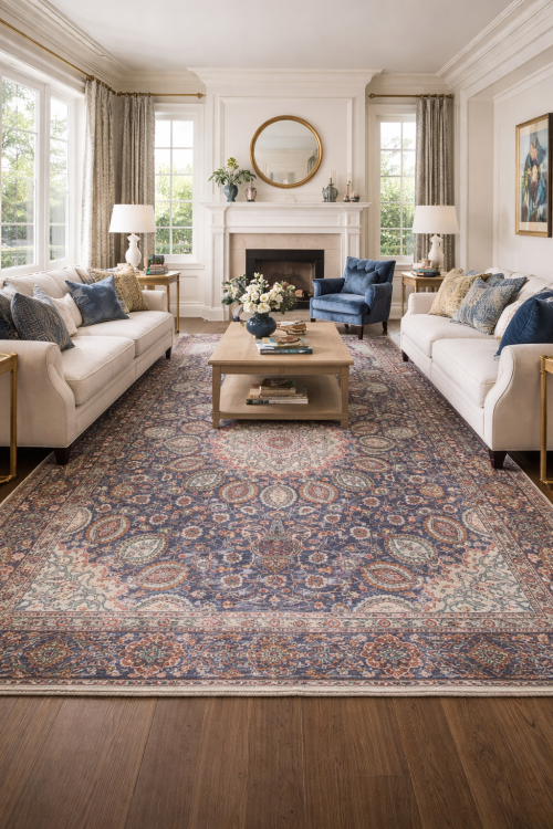 Antique Muted Plum Floral 9X12 Distressed Vintage Oriental Rug