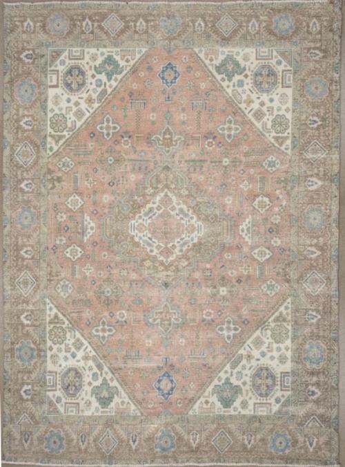 9'1 x 12'3 Hand Knotted Distressed Floral Oriental Wool Rug