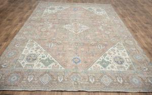 9'1 x 12'3 Hand Knotted Distressed Floral Oriental Wool Rug