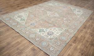 9'1 x 12'3 Hand Knotted Distressed Floral Oriental Wool Rug
