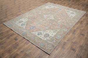9'1 x 12'3 Hand Knotted Distressed Floral Oriental Wool Rug