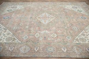 9'1 x 12'3 Hand Knotted Distressed Floral Oriental Wool Rug