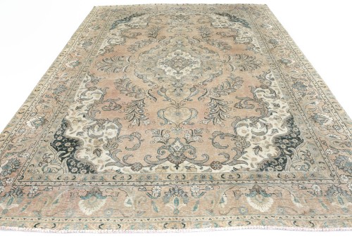 Semi Antique Muted Floral 8X11 Distressed Vintage Oriental Rug