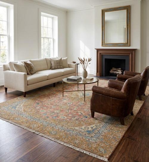 Semi Antique Muted Floral 8'5X12'6 Distressed Vintage Oriental Rug