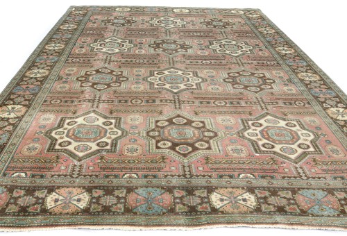Antique Muted Geometric 10X13 Distressed Vintage Oriental Rug