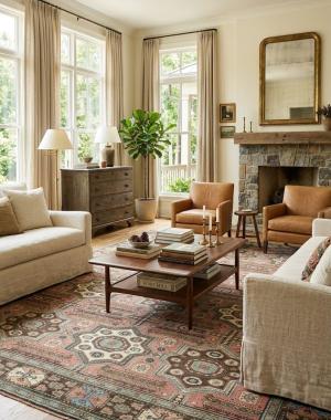 Antique Muted Geometric 10X13 Distressed Vintage Oriental Rug