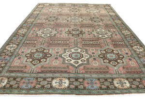 Antique Muted Geometric 10X13 Distressed Vintage Oriental Rug