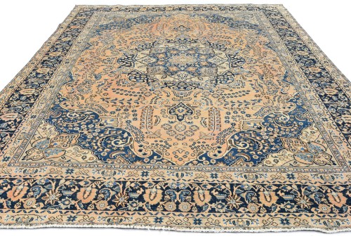 Semi Antique Muted Floral 9X12 Distressed Vintage Oriental Rug