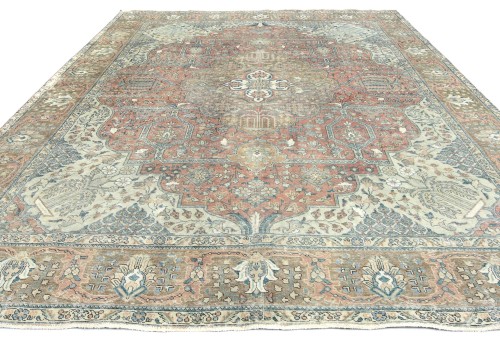 Antique Muted Floral 10X13 Distressed Vintage Oriental Rug