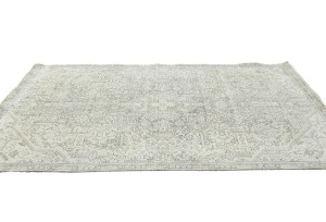 Antique Muted Beige Floral 4'7X7'8 Distressed Vintage Oriental Rug