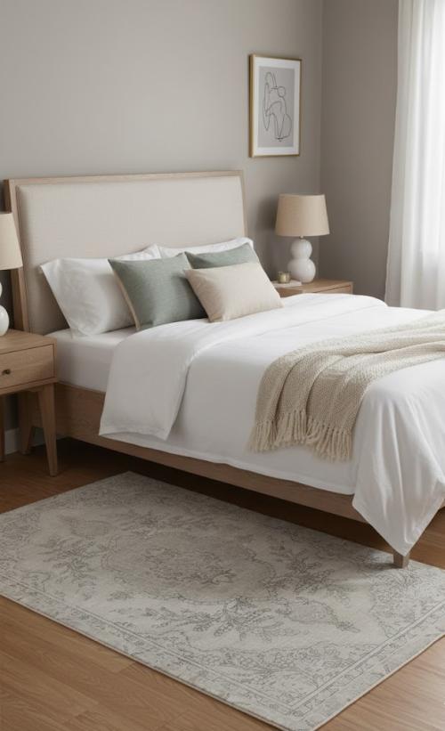 Antique Muted Beige Floral 5'3X8'8 Distressed Vintage Oriental Rug