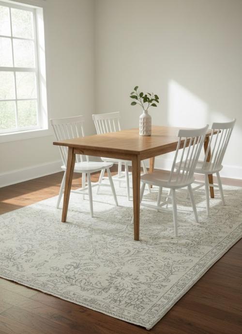 Antique Muted Beige Floral 5X7'5 Distressed Vintage Oriental Rug