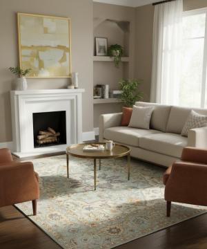 Light Blue Floral Oushak Peshawar 8X10 Pakistan Oriental Rug