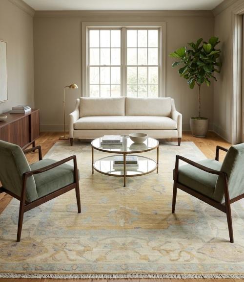 Golden Beige Floral Oushak Peshawar 8'5X9'9 Pakistan Oriental Rug