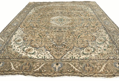 Muted Beige Semi Antique Floral 9'9X12'5 Distressed Vintage Oriental Rug