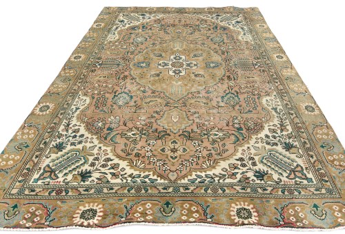 Semi Antique Muted Floral 7X10'5 Distressed Vintage Oriental Rug