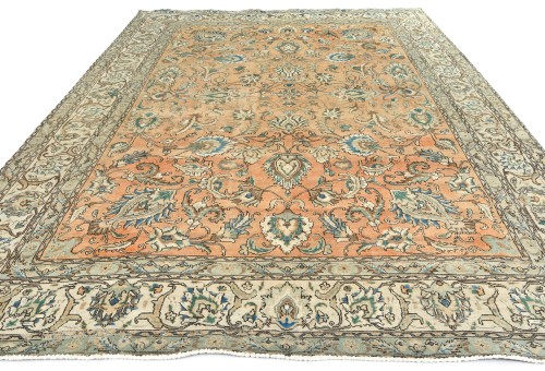 Semi Antique Muted Floral 8'4X10'9 Distressed Vintage Oriental Rug