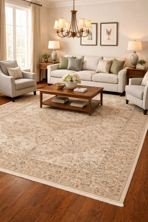 Semi Antique Muted Beige Floral 7'6X10'8 Distressed Vintage Oriental Rug