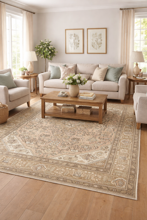 Semi Antique Muted Beige Floral 6'5X9'4 Distressed Vintage Oriental Rug