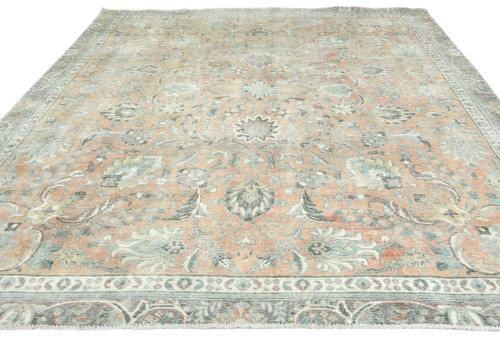 Semi Antique Muted Floral 8'2X8'9 Distressed Vintage Oriental Rug