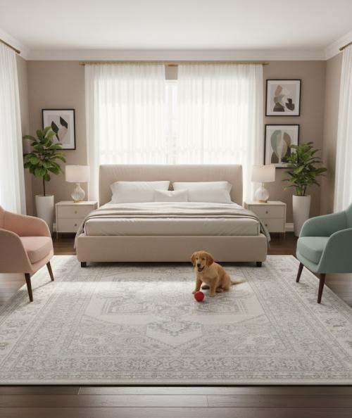 Antique Muted Cream Floral 9'4X12'3 Distressed Vintage Oriental Rug