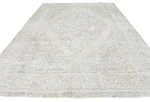 Antique Muted Beige Floral 9X12 Distressed Vintage Oriental Rug