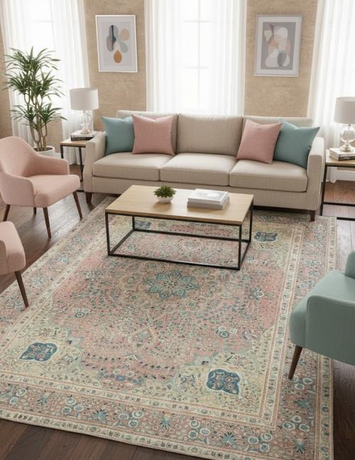 Antique Muted Floral 9'4X12'8 Distressed Vintage Oriental Rug