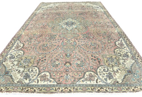 Antique Muted Floral 7'5X10'5 Distressed Vintage Oriental Rug