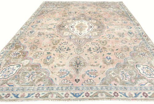 Muted Light Salmon Antique Floral 7'5X10 Distressed Vintage Oriental Rug