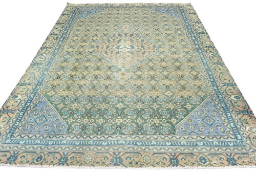 Semi Antique Muted Olive Floral Classic 6X9 Distressed Vintage Oriental Rug