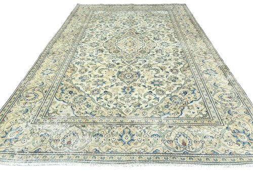 Antique Muted Cream Floral 6'5X9'7 Distressed Vintage Oriental Rug